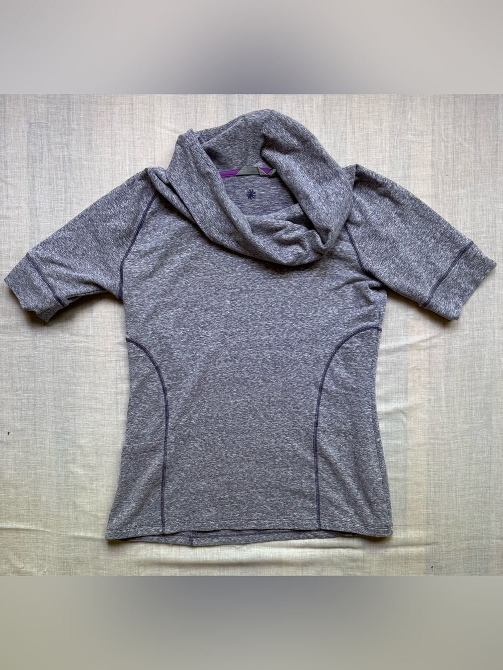 Athleta Heathered Purple Cowl Neck Short-Sleeve Sweater